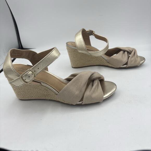 Clarks Sandals Womens Size 10 W Wide Margee Beth Espadrille Wedge Ankle Strap - Picture 7 of 10